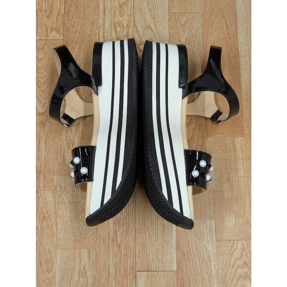 HOGAN womens platform sandals size EU 37.5 US 7 white and black ankle strap - Picture 7 of 9